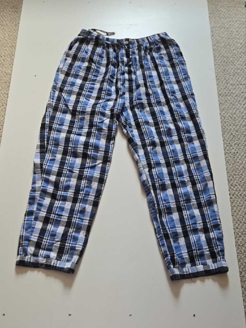 Men's Black and Blue Drawstring Pajama Bottoms